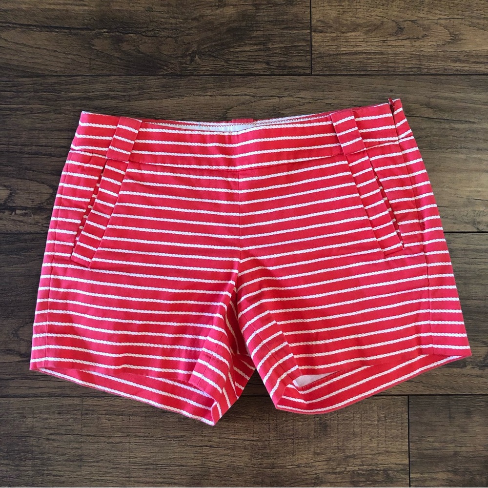 J Crew Womens Shorts Size 2 Red White Stripe Nautical Pockets Stretch Flat Front